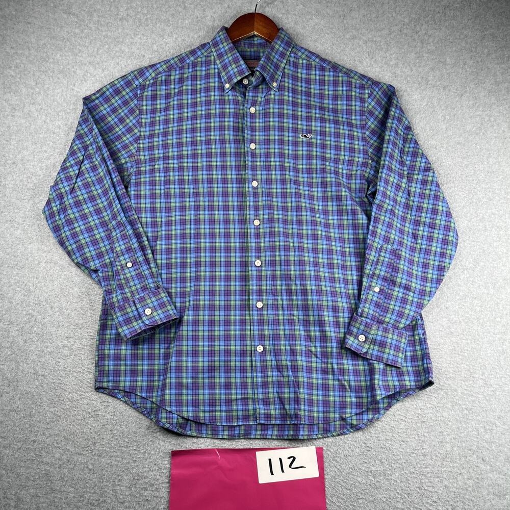 Vineyard Vines Whale Shirt Medium Colorful Tattersall Check Preppy Casual Mens